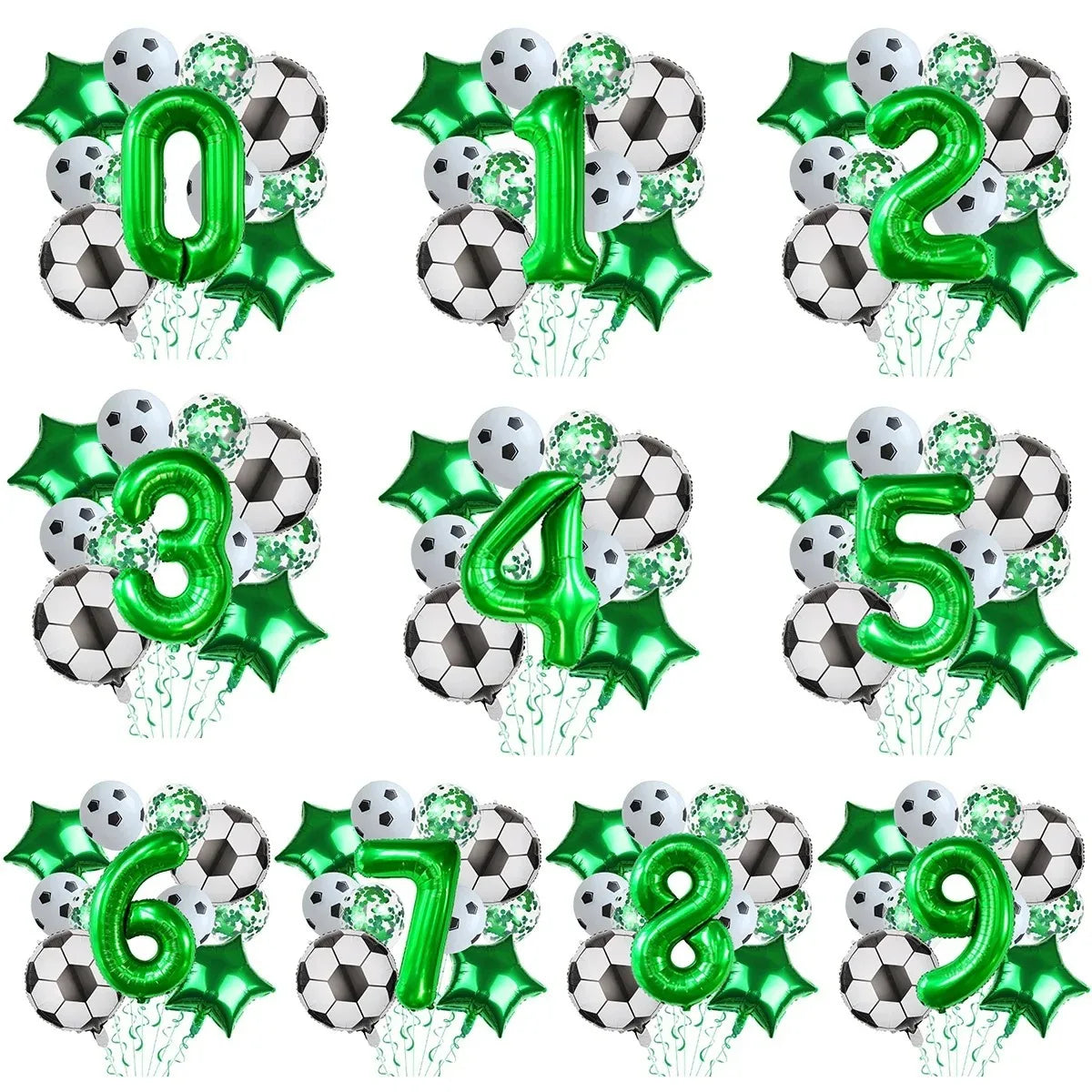 11 Pcs Football Theme Party Decoration balloon Set Birthday and Anniversary Number123456789 Green balloon for Champions Cup
