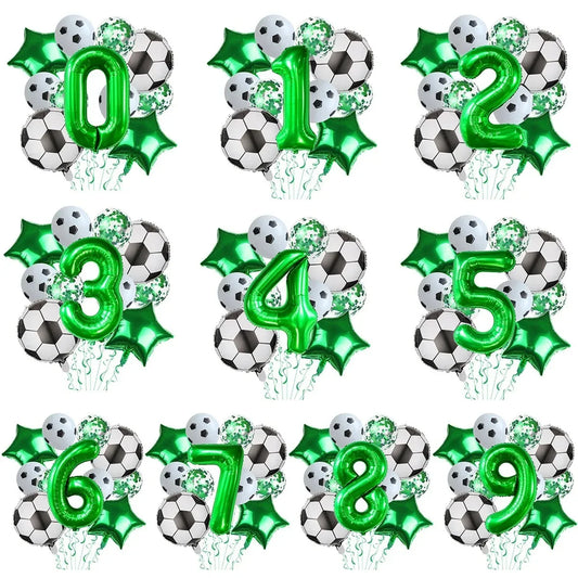 11 Pcs Football Theme Party Decoration balloon Set Birthday and Anniversary Number123456789 Green balloon for Champions Cup