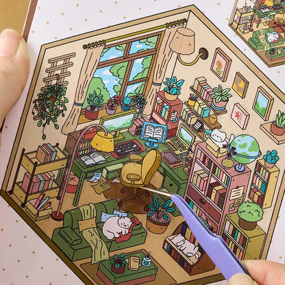 3D Diorama Sticker Book 20 Pages Mini Scene Cute Cartoon Animal Ghosts Theme DIY Scrapbook Toy Fun Stress Relief Kids Adult Gift