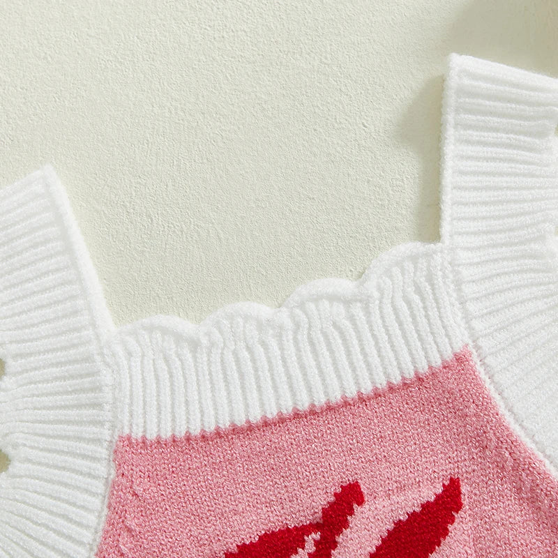 Newborn Baby Girl Knit Jumpsuit Clothes Sleeveless Ruffle Trim Cherry Print Romper Summer Sleeveless Outfits Sunsuit