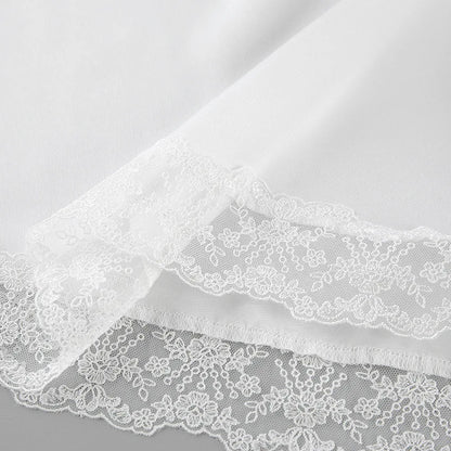 Elegant Satin Lace Patchwork Skirt Two-piece Set V Neck Short Sleeve Lace Up Tops Mini Skirts Suit 2026 New Party Daily Outfits