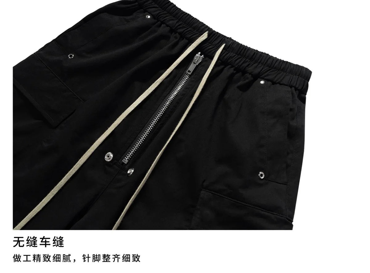 2025 Dark RO Style Drawstring Multi-pocket Tooling Shorts Men's Niche Casual Loose Straight Five-point Pants