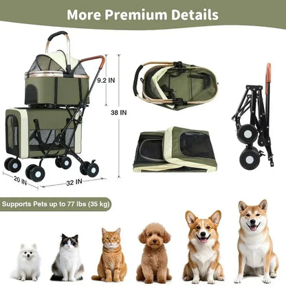 Travel Stroller Foldable Double Detachable Portable Carrier Pet Stroller for 2 Small Medium Dogs Cats Stroller Pet Supplies