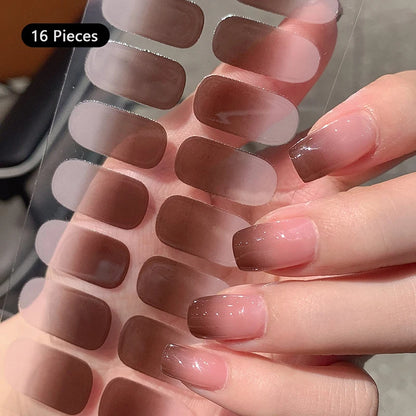 14/16Tips Full Cover Gradient Nail Stickers Multi Color Self Adhesive Slider No Need UV Lamp Cured Press ON Nail Decal