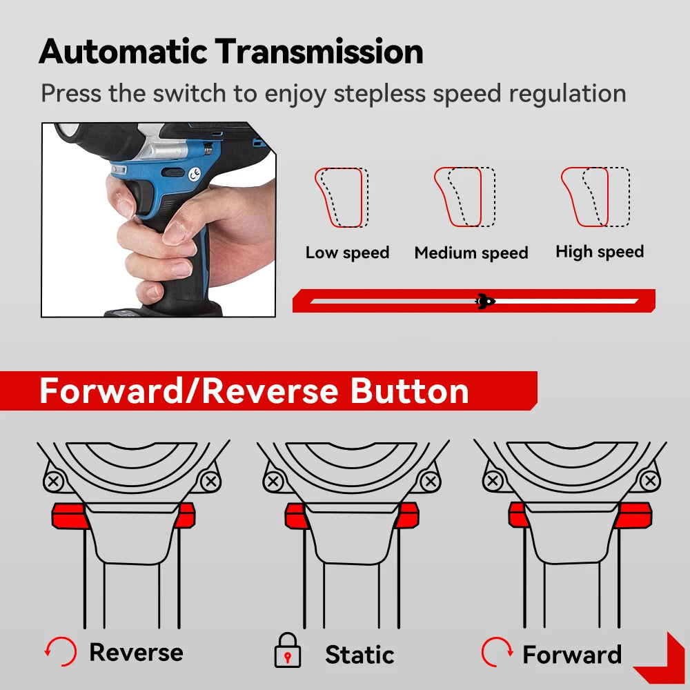 ONEVAN High Torque Cordless Brushless Electric Impact Wrench 1800N.M 1/2" Drill Screwdrivers Power Tools For Makita Battery Pin