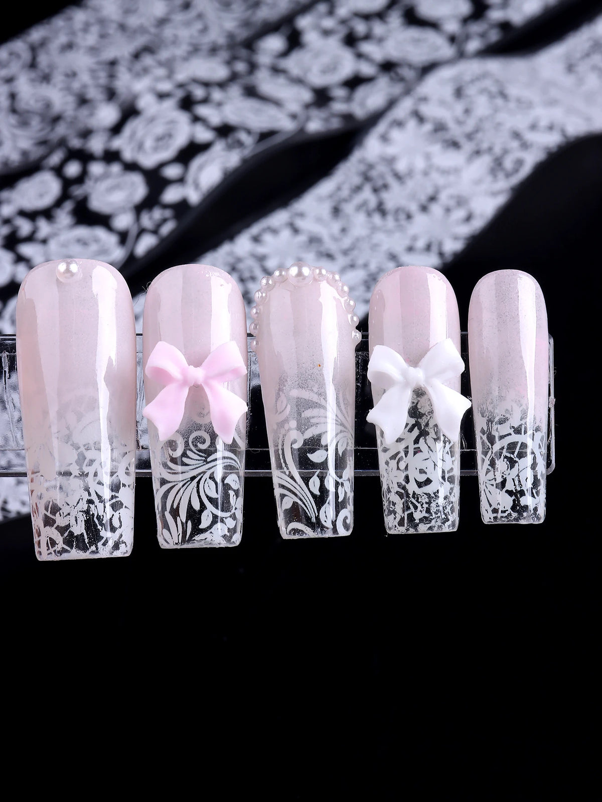 10 Sheets Lace Nail Foil White & Black Nail Stickers Design Transfer Foils Starry Sky Paper Nail Art Foil Decals for Nails Salon