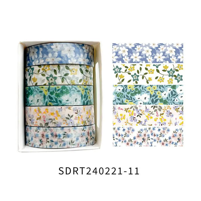 5 Rolls/set Aesthetics Floral Decorative Adhesive Tape Flower Washi Tape DIY Scrapbooking Material Sticker Label Stationery