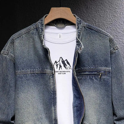 Denim Jacket Men's American Motorcycle Stand Collar New Spring and Autumn Trendy Brand Loose Cycling Bomber Jacket Top