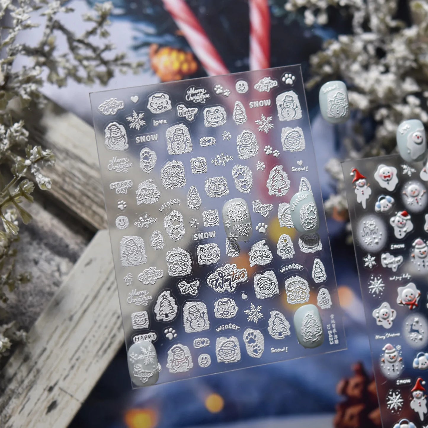 5D Embossed Mini Snowman Snow Nail Decorations Stickers Self Adhesive Nail Stickers Winter Christmas Nail Art Accessories Decals