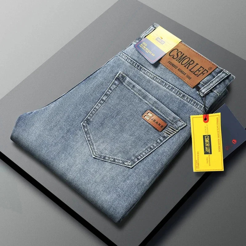 2026 Spring Summer Thin Jeans Classic Style Fashion Stretch Regular Fit Denim Trousers Male Brand Men's Washed Light Blue