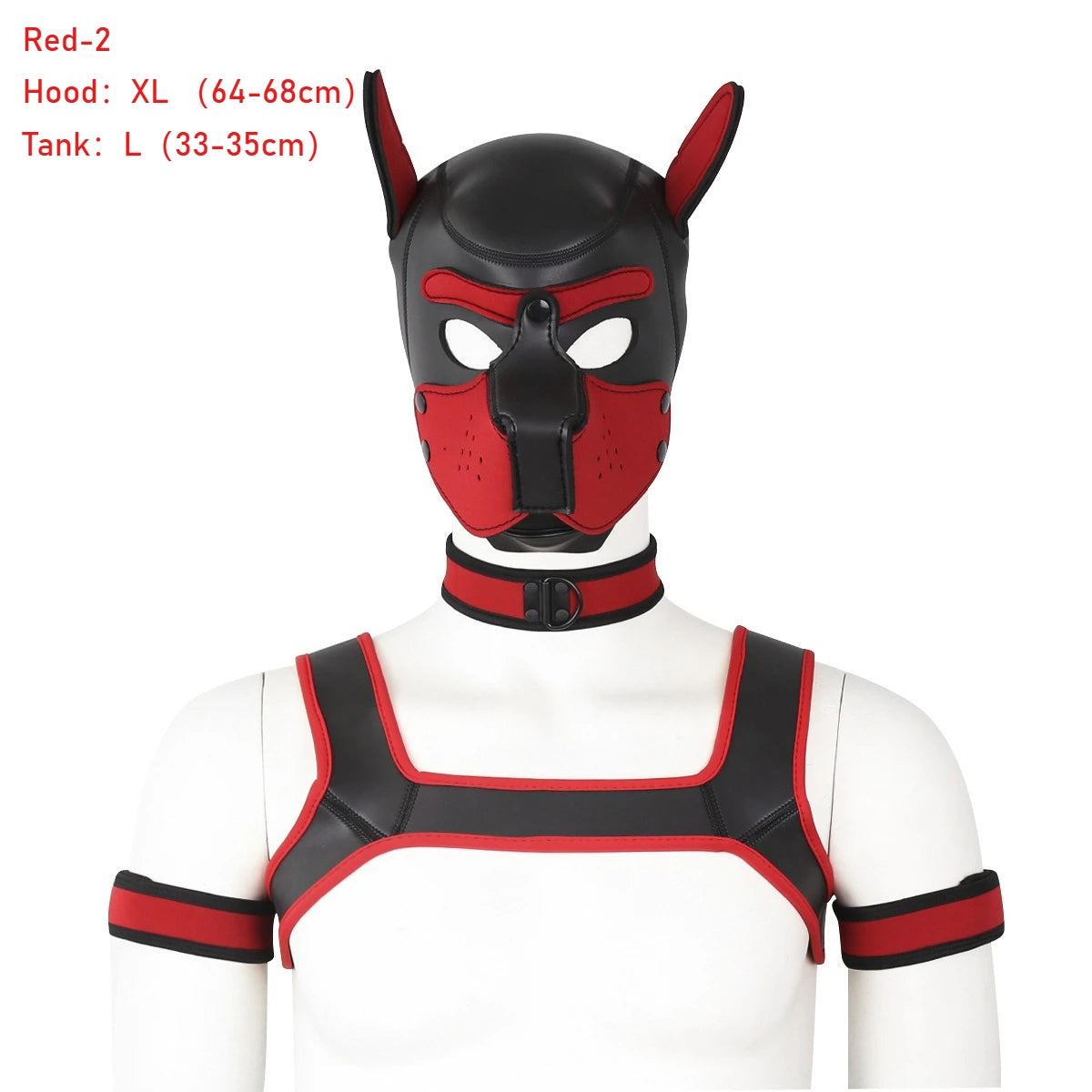Large Size Puppy Cosplay Neoprene Fetish Hood Mask Kit with Chest Strap Collar Armband Sex Costumes for Bdsm Slave Role Play