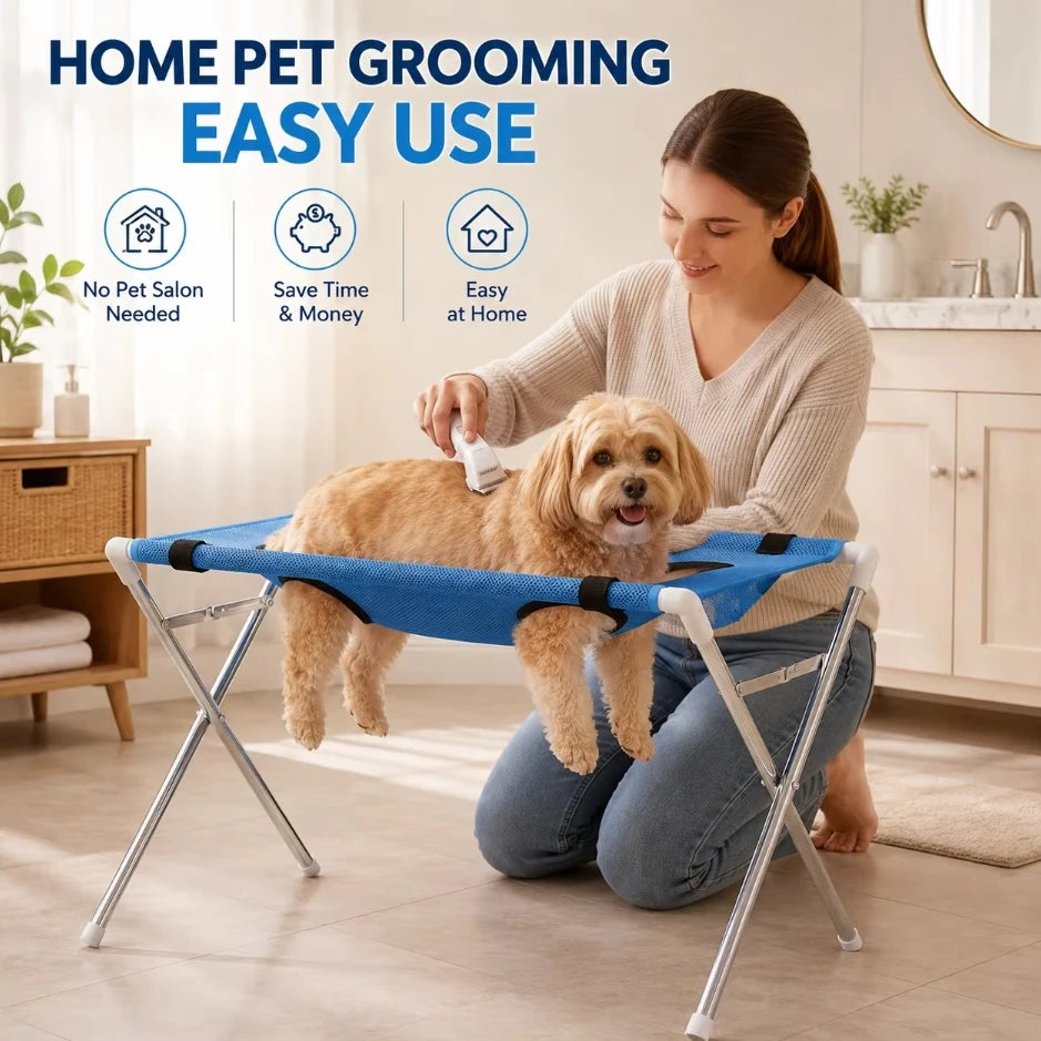 Pet Grooming Hammock Stand Foldable Cat Dog Bathing Rack Quick Dry Mesh Nail Trimming Holder for Small Medium Pet