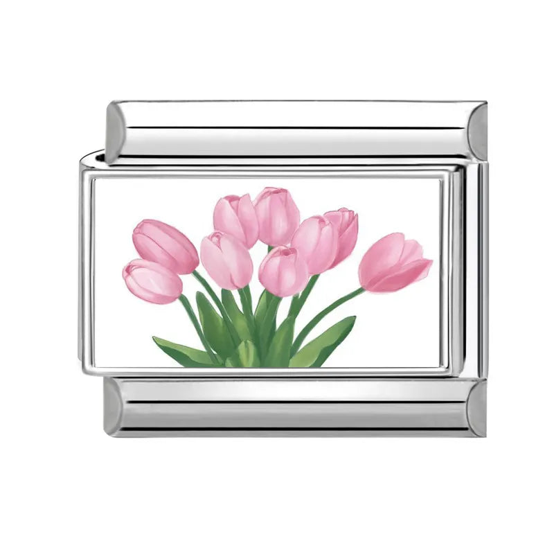 2025 Women's Fashion Colorful Flowers Oil Painting Style Series Italian Charms Fit 9mm Stainless Steel Bracelet DIY Jewelry Gift