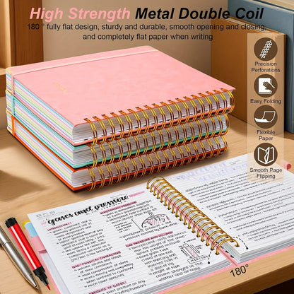 Extra Large Hardcover Spiral Notebook - with Removable Dividers & Tabs, 300 Pages Faux Leather Cover,For School,Office,Planner