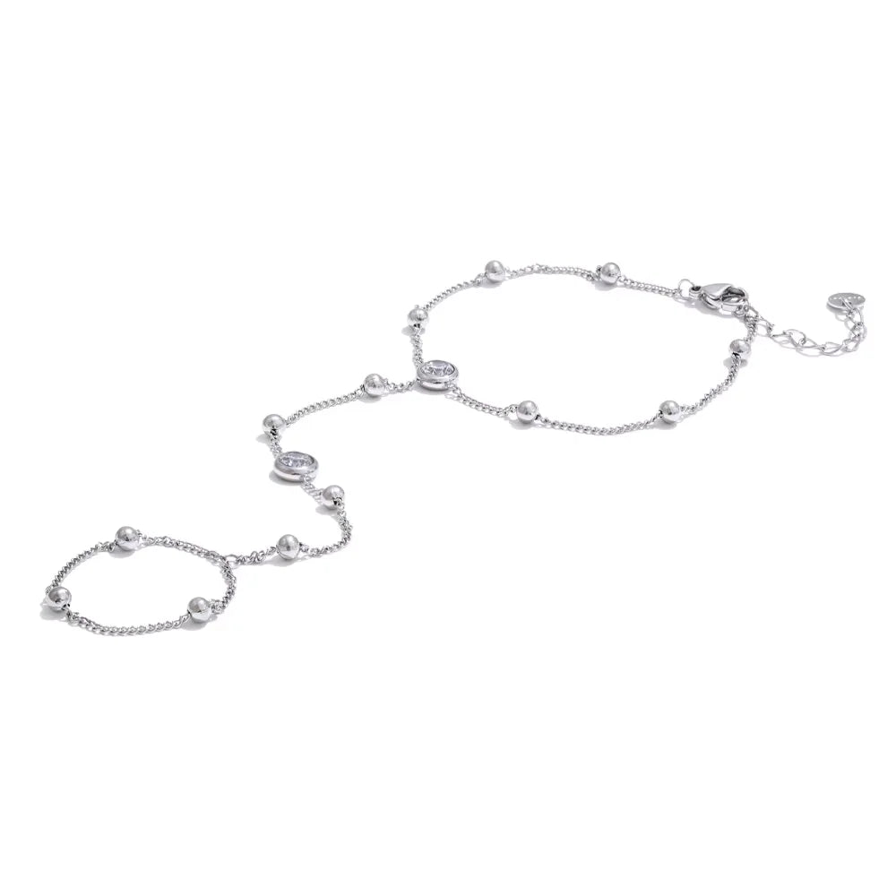 Yhpup Trendy Stainless Steel Zircon Beads Back of Hand Chain Finger Bracelet Fashion Chic Sexy Jewelry Waterproof Wholesale Gift