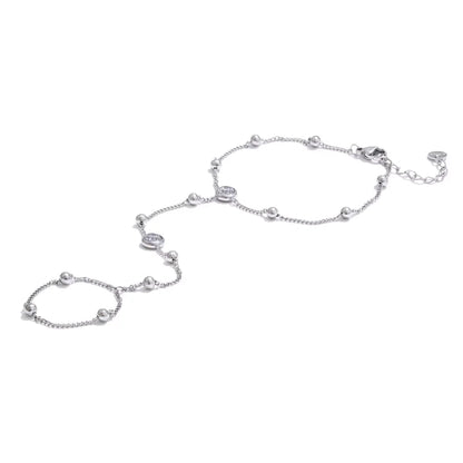 Yhpup Trendy Stainless Steel Zircon Beads Back of Hand Chain Finger Bracelet Fashion Chic Sexy Jewelry Waterproof Wholesale Gift