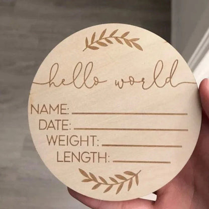 Wooden Baby Growth Souvenir Card Milestone Engraved Hello World Round Wooden Milestone Newborn Photography Props