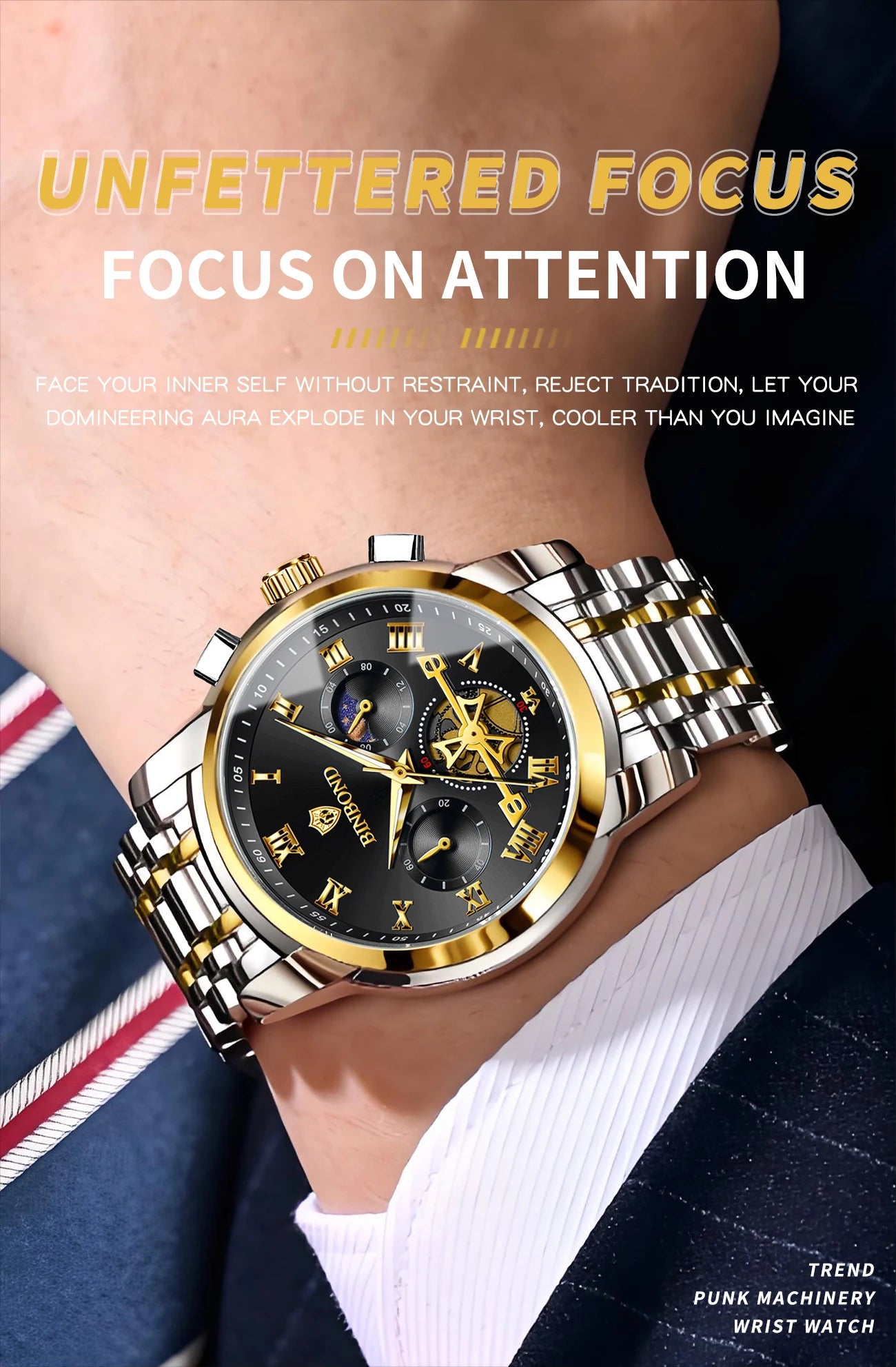 BINBOND Chronograph Men's Watches Accurate Quartz Watch For Men Luxury Luminous Waterproof StopWatch Durable Reloj