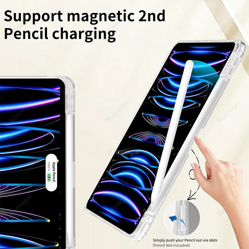 With Pencil Holder Case for iPad A16 A19 12th 11th 2026 Air11 13 Air8 M4 M3 M2 Pro11 12.9 13 M4 M5 Air4 5 10 9 8 7 9.7 10.2 10.5