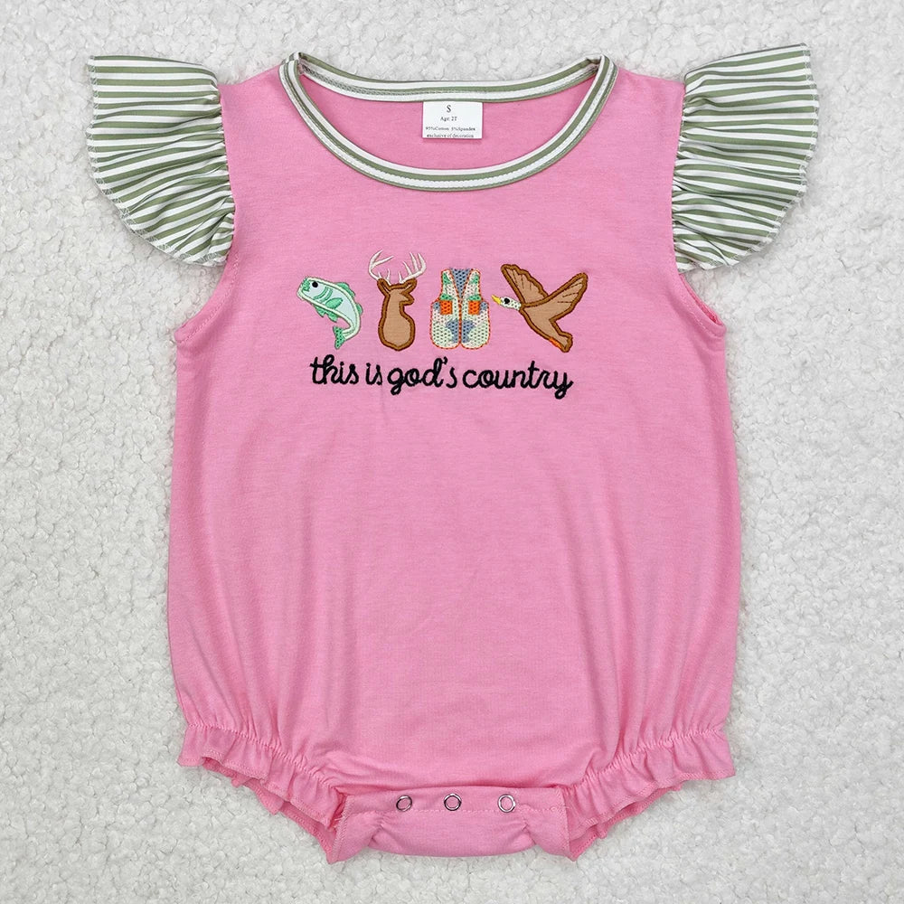 New Fashion Baby Infant Girls Rompers Bow Pink Flutter Sleeve Rompers Boutique Toddler Girls Bubble Rompers Onesie Wholesale Hot