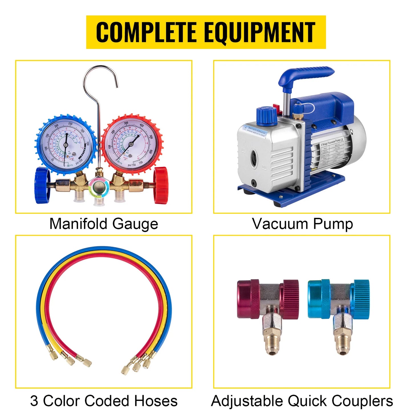 SucceBuy 1.8 CFM - 4.8 CFM Refrigerant Vacuum Pump Kits HVAC 1/3HP 1/4 HP with Manifold Gauge for Household Air Conditioning
