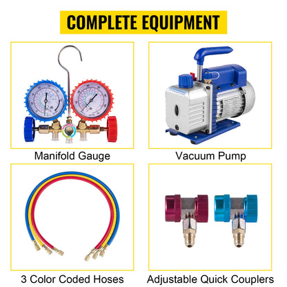 SucceBuy 1.8 CFM - 4.8 CFM Refrigerant Vacuum Pump Kits HVAC 1/3HP 1/4 HP with Manifold Gauge for Household Air Conditioning