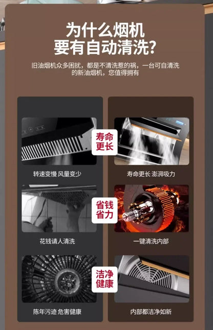 220V Haotaitai Double Motor Range Hood Kitchen Strong Suction Auto Clean Side Suction BBL