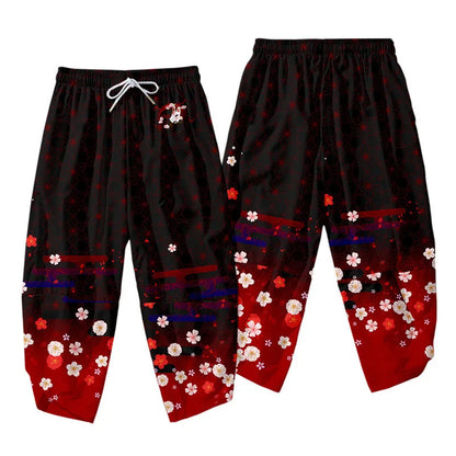 Large Size 5XL 6XL Japanese Kimono Cardigan Pants Set Print Fox Men Women Shirt Tradition Yukata Haori Obi Cosplay Costume