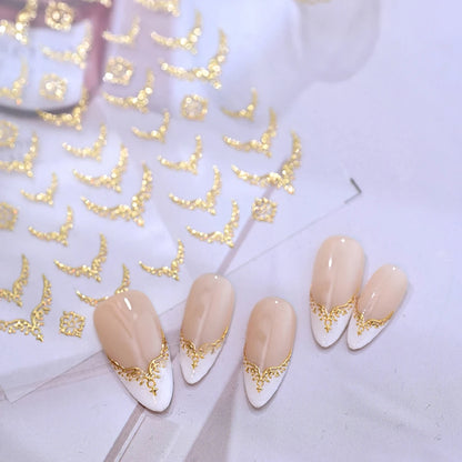 3D Gold Stamping V-Shaped French Tips Nail Art Stickers Retro Metal French Line Nail Decals Chrome Curved Strip Nail Decoration