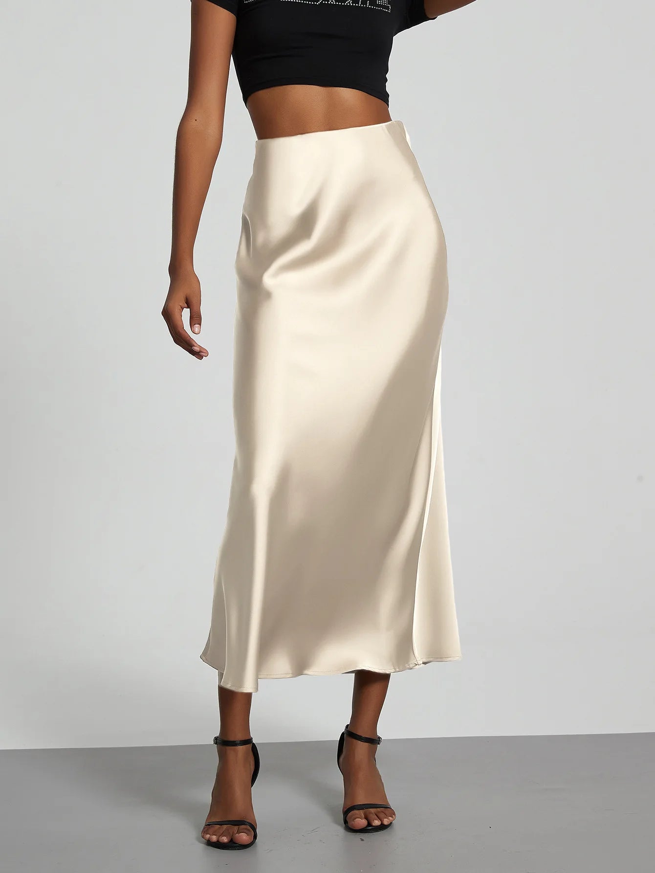 21 Colors New 2026 Women's Elegant High Waist Satin Long Skirts Female Summer Solid Color Faldas