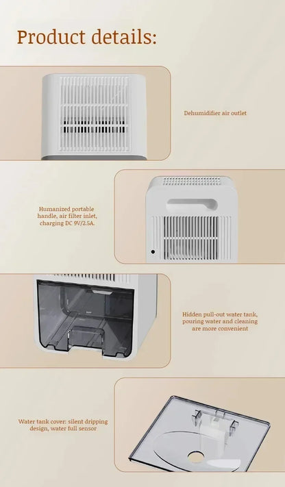 Intelligent Portable Dehumidifier with Deodorizing, Moisture Absorbing Mold Eliminator for Bedroom Office Dampness Control