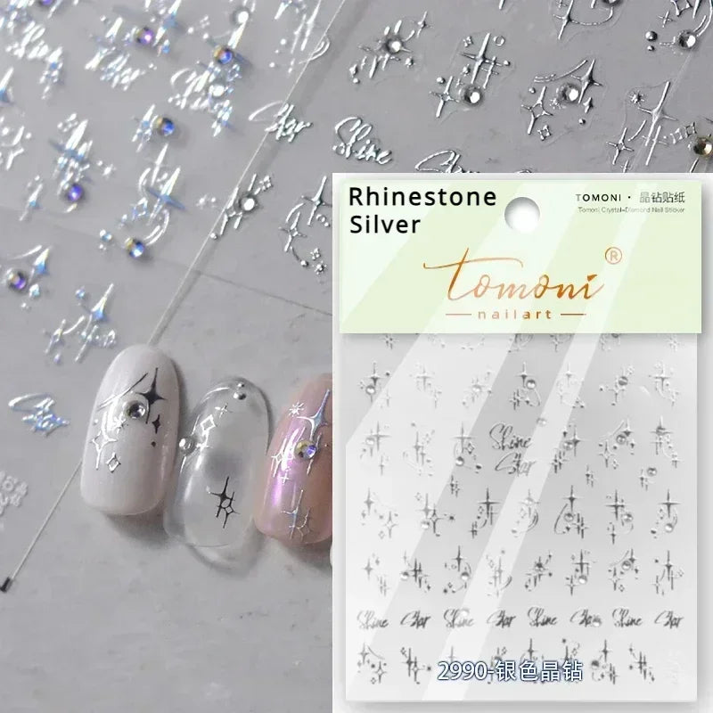 1PC 5D Korean Bronzing Nail Stickers Japanese Gold Silver Star Moon Luxury DIY Nail Art Decoration Decals Manicure Accessories