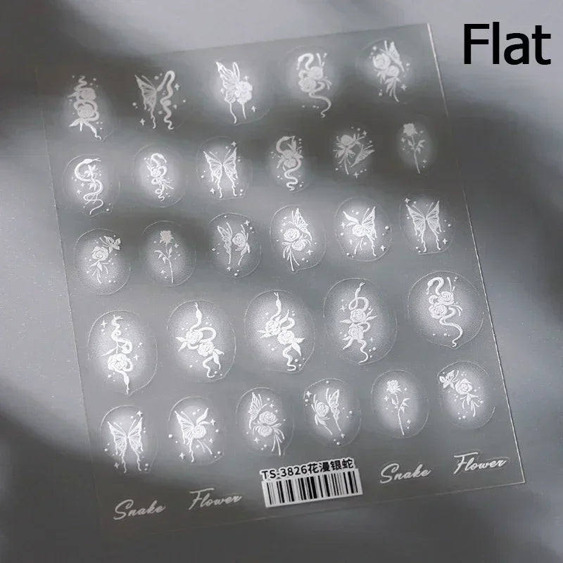 5D Gold Stamped Silver Sun Stars Snake Nail Art Stickers Totems Reliefs Self Adhesive Dark Chinese Style Manicure Decals