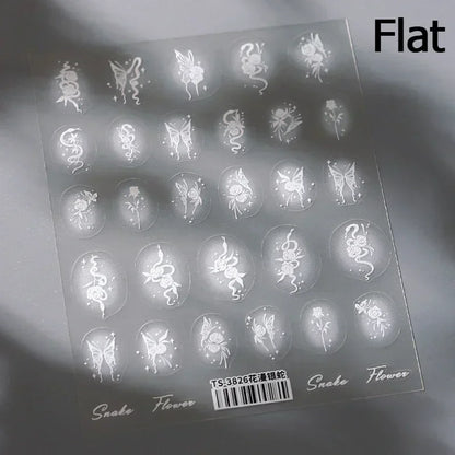 5D Gold Stamped Silver Sun Stars Snake Nail Art Stickers Totems Reliefs Self Adhesive Dark Chinese Style Manicure Decals