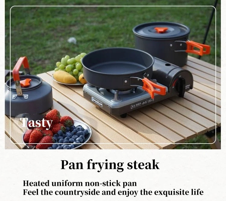 Camping Cookware Cooking Kettle Pot Hiking Picnic Equipment Portable Frying Pan Hanging Pot, Hiking Picnic Tableware