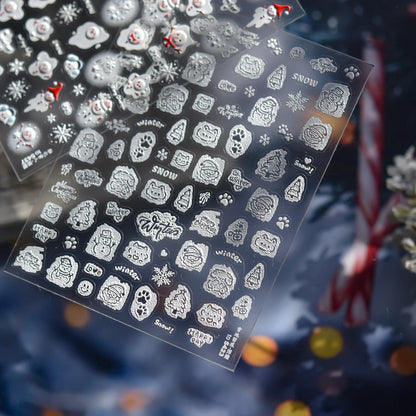 5D Embossed Mini Snowman Snow Nail Decorations Stickers Self Adhesive Nail Stickers Winter Christmas Nail Art Accessories Decals