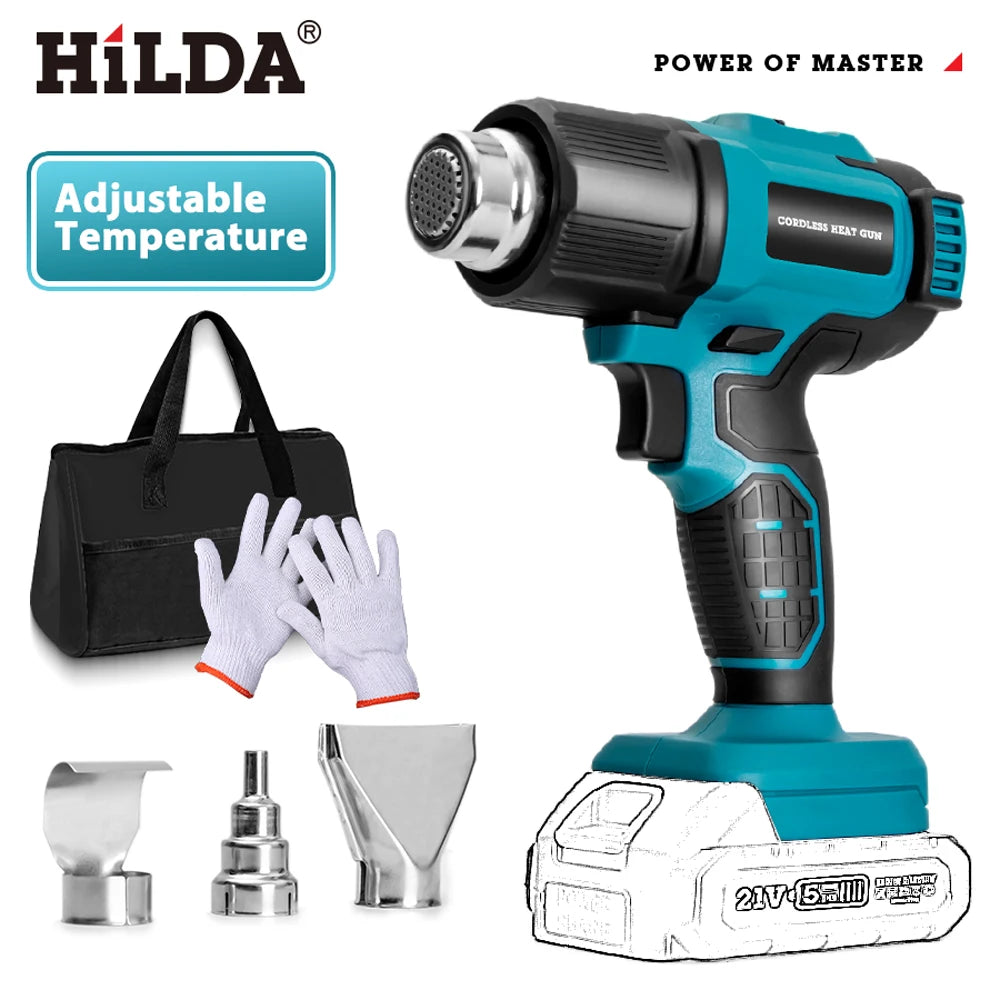 HILDA Cordless Handheld Hot Air Gun With Nozzle For Shrink Wrap PVC Welding Paint Removing DIY Craft Repair For Makita Battery