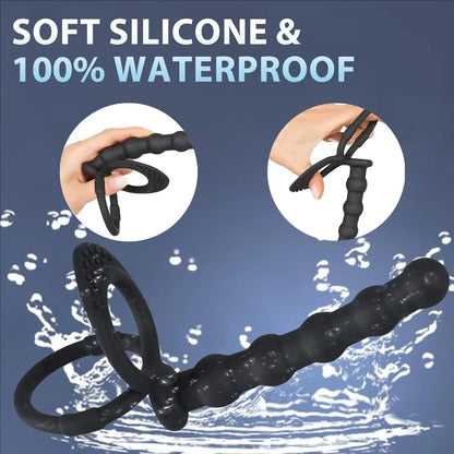Double Penetration Dildo Dual Stimulation Vibrator for Couples, Anal Beads, G-Spot Massager, Cock Ring, Adult Sex Toys