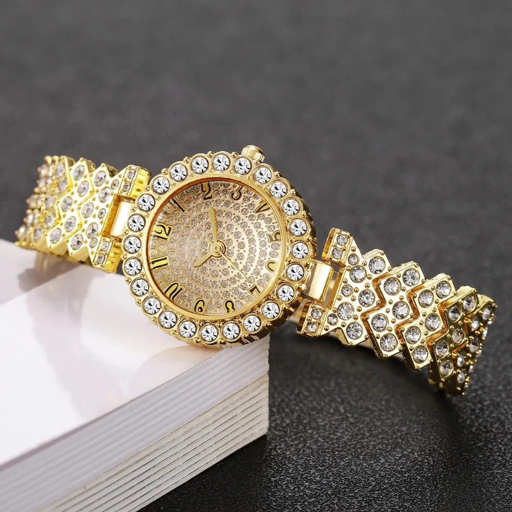 5PCS Luxury Rhinestone Women's Quartz Watch Rhinestone  Jewelry Set Elegant Ladies Bracelet Strap Wristwatches（Without Box）