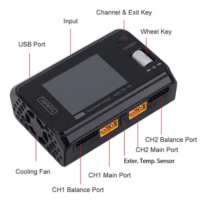 ToolkitRC M6D V3 Charger Black DC 500W Intelligent Dual Channel 1S 2S 3S 4S 5S 6S Toy Model Car Lithium Battery Fast Charging