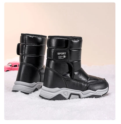 New Kids Snow Boots Winter High-top Warm Cotton Shoes for Children Boys Girls Warm Plush Lining Ankle Boots Anti-skid Waterproof