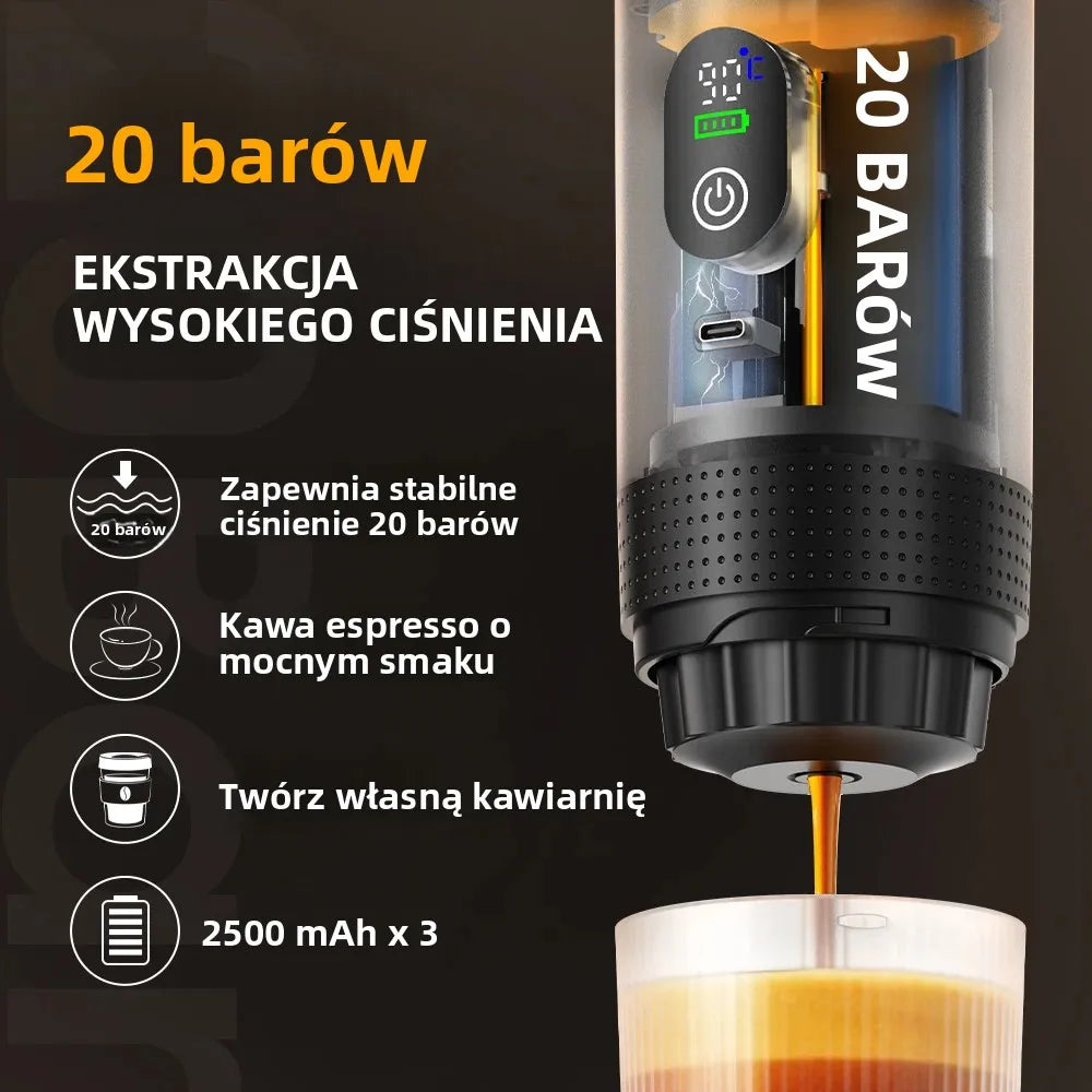 DENOKIN Portable Espresso Coffee Machine With Digital Display 3-in-1 Capsule Coffee Maker for Car & Home Camping Coffee Maker