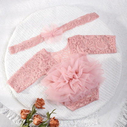 Baby Girl Outfit  Newborn Photography Princess Tutu Butterfly Glitter Star Lace Romper with Pearl Headband Infant Photo Props