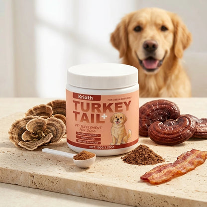 Turkey Tail Mushroom Powder for Dogs, Bacon Flavor Pet Immune Support Joint Hip Gut Health Supplement, Skin Coat Care Powder