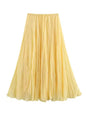 HH Women Elastic Waist Pleated Maxi Skirt Flowy A Line Pleated Long Skirt In Yellow White Pink For Spring Summer Beach Vacation