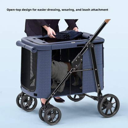 High Quality Foldable 4 Wheels Pet Carrier Adjustable Comfortable Waterproof Pet Stroller Washable Portable Travel Product