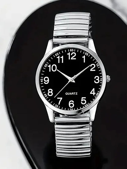 black alloy Arabic numerals for men and women Elastic elastic band quartz watch set Lovers watch gift set