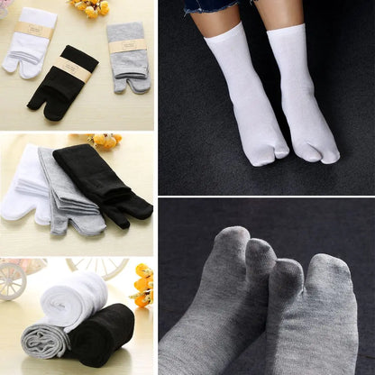 1Pair Japanese Two Toe Socks Men And Women Kimono Flip Flop Sandal Split Ninjia White  Black GreyTabi Toe Socks