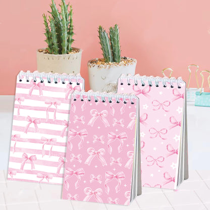 8pcs Pink Bowknot Theme Mini Spiral Pocket Notebooks Memo Pad Coil Booklet Notepads For Office Stationery School Diaries