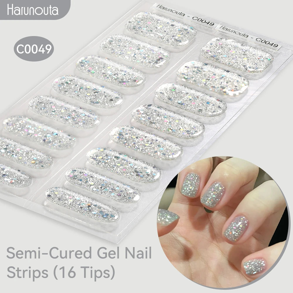 Gradient Auroras Semi Cured Gel Nail Strips Sparkly Shinning DIY Gel Polish Stickers for Nails Works with UV/LED Nail Lamps